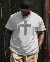 Big & Tall Men's Street Fashion Cross Graffiti Print Round Neck Short Sleeve T-Shirt